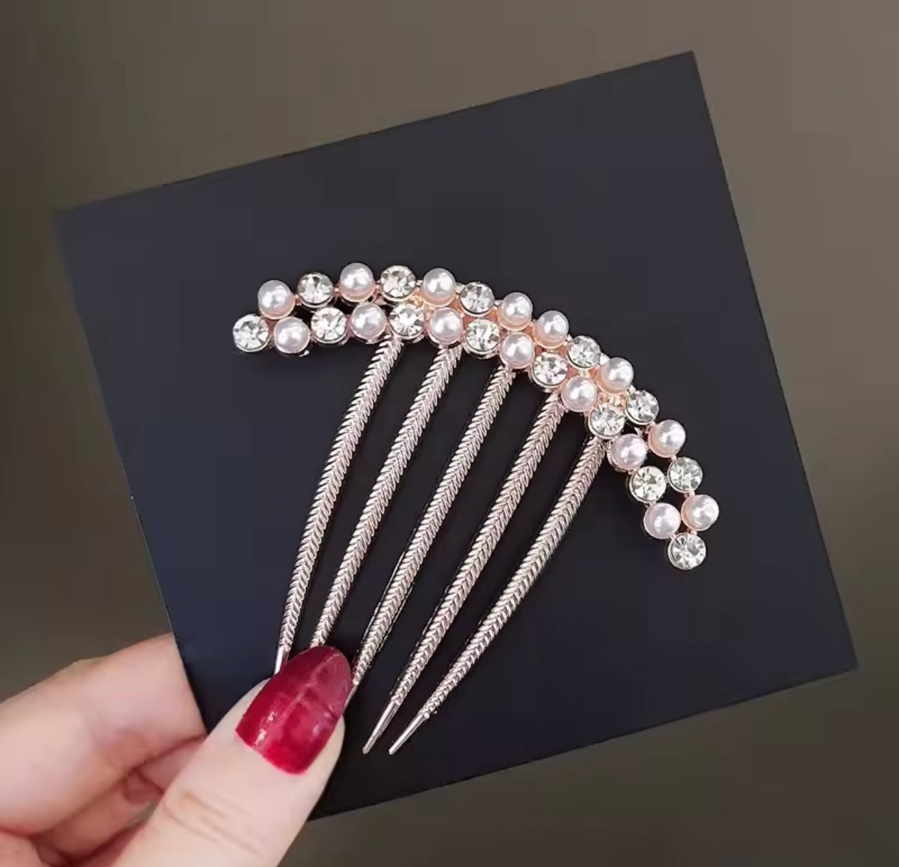Rose Gold Crystal and Pearl Hair Comb