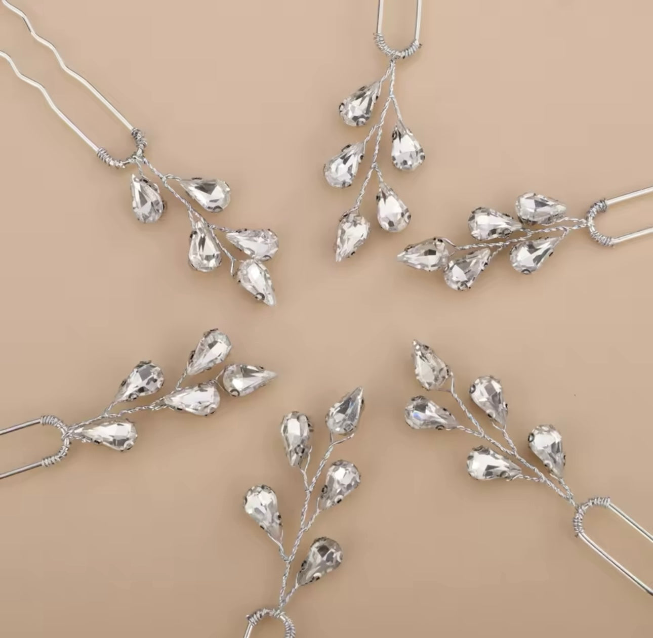 Leaf Rhinestone Hair Pins (set of 6)