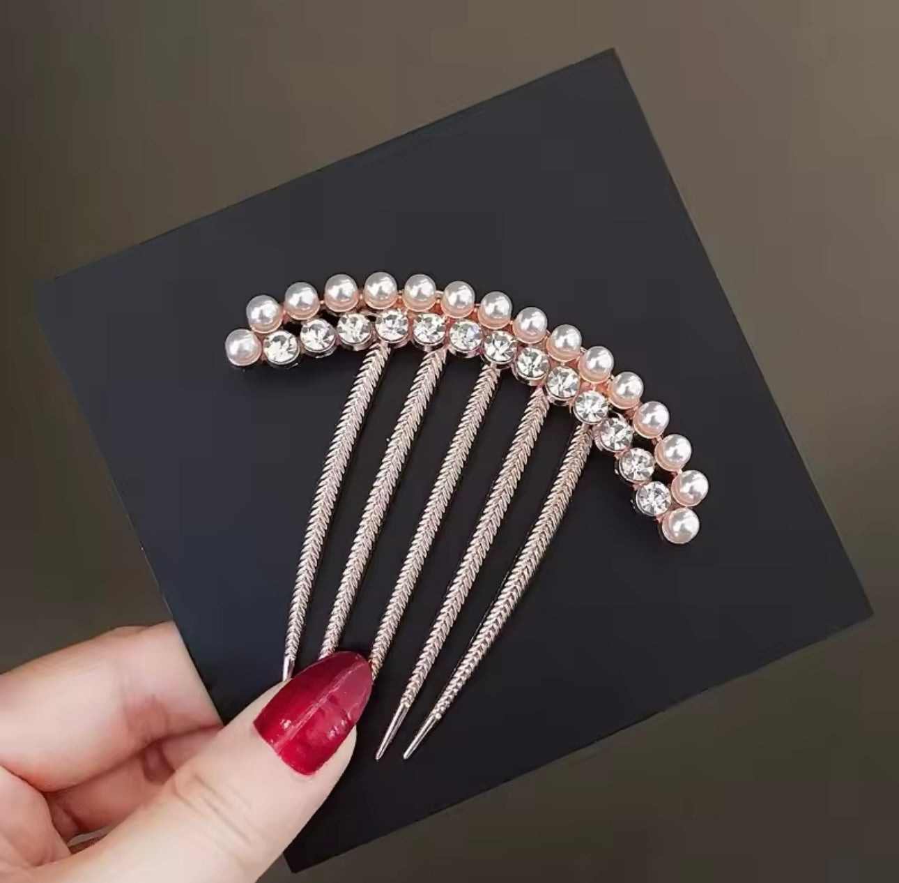 Rose Gold Crystal and Pearl Hair Comb