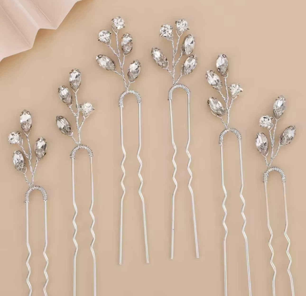 Leaf Rhinestone Hair Pins (set of 6)