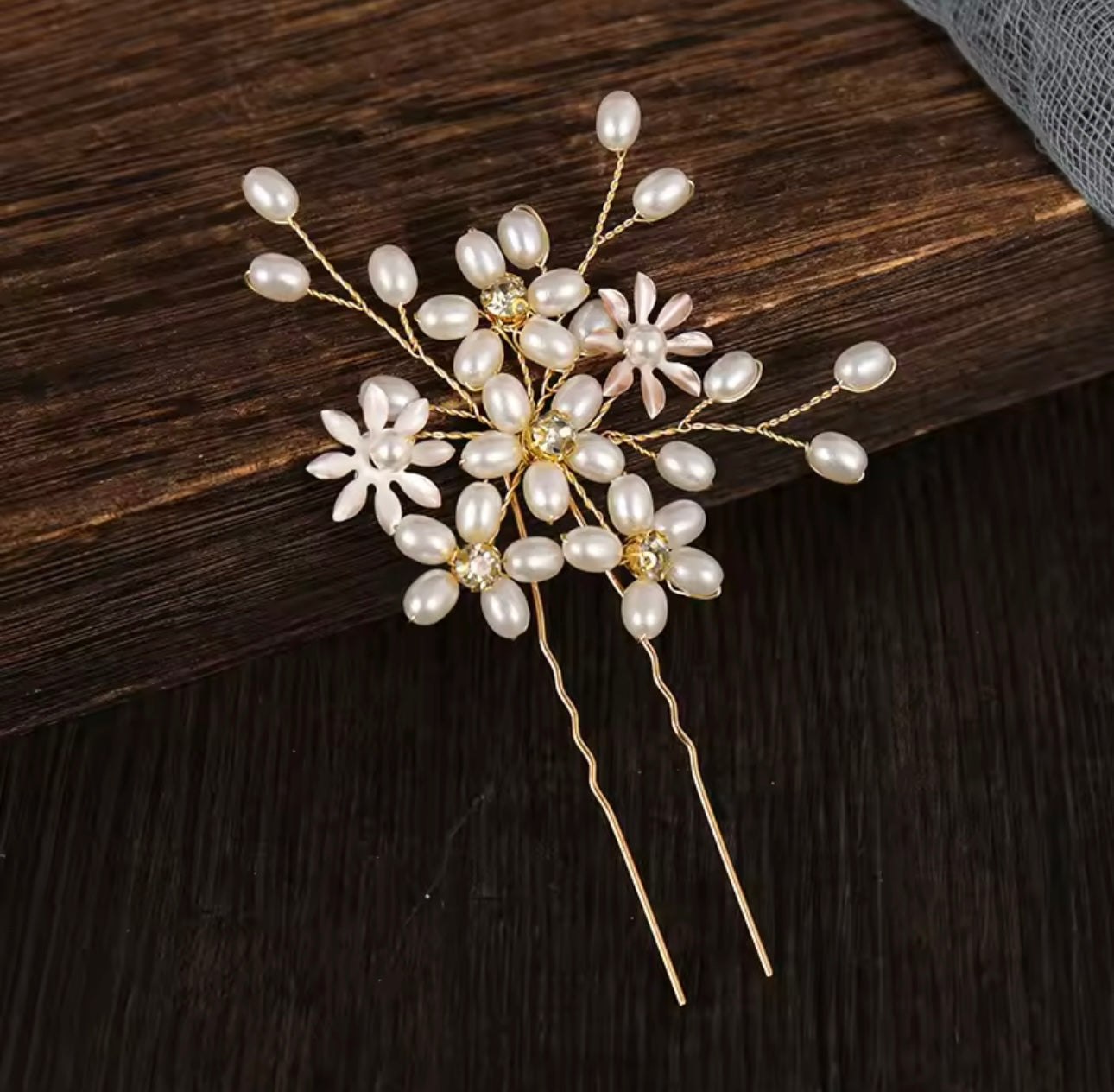 Flower and Pearl Hair Pin