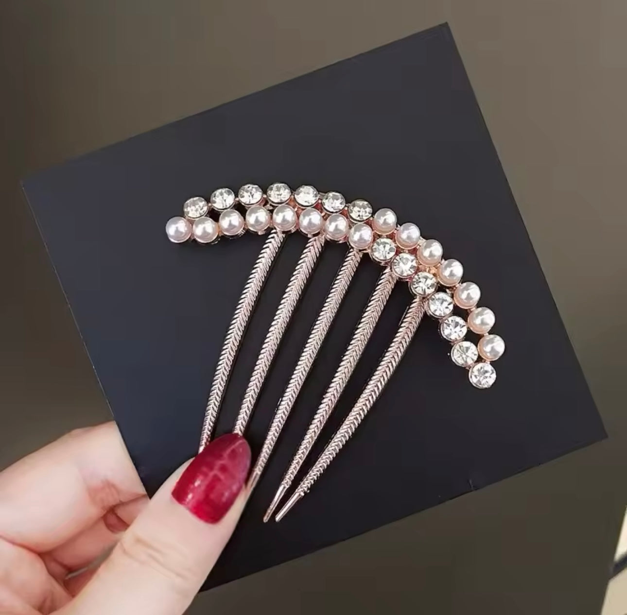 Rose Gold Crystal and Pearl Hair Comb