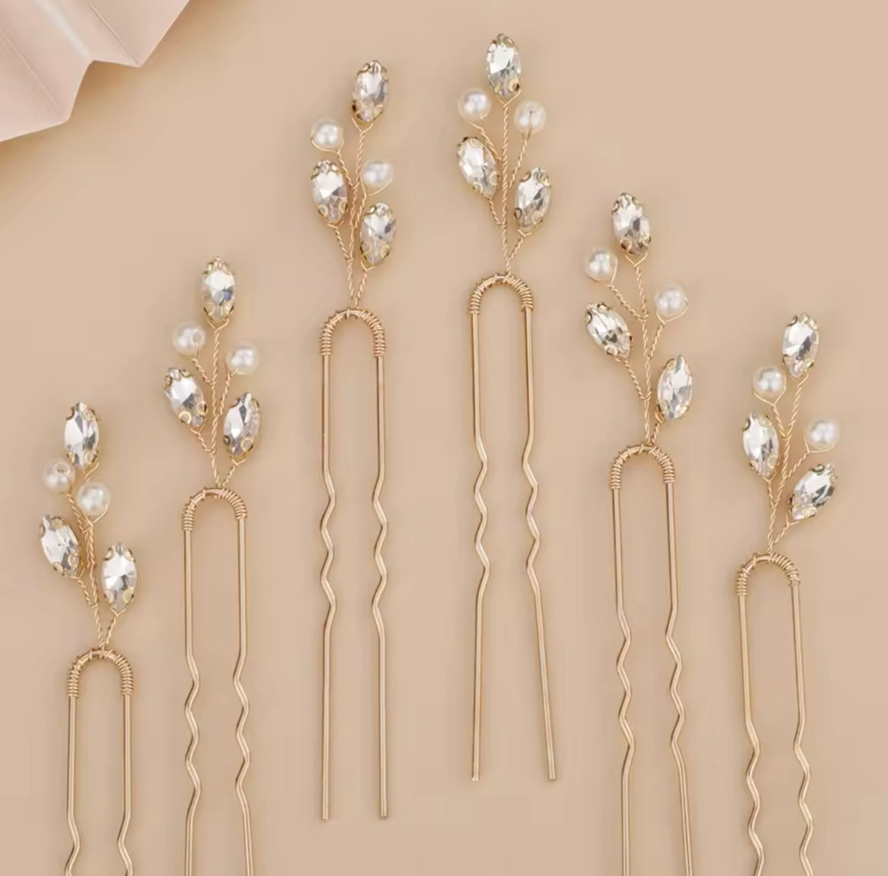 Leaf Rhinestone Hair Pins (set of 6)